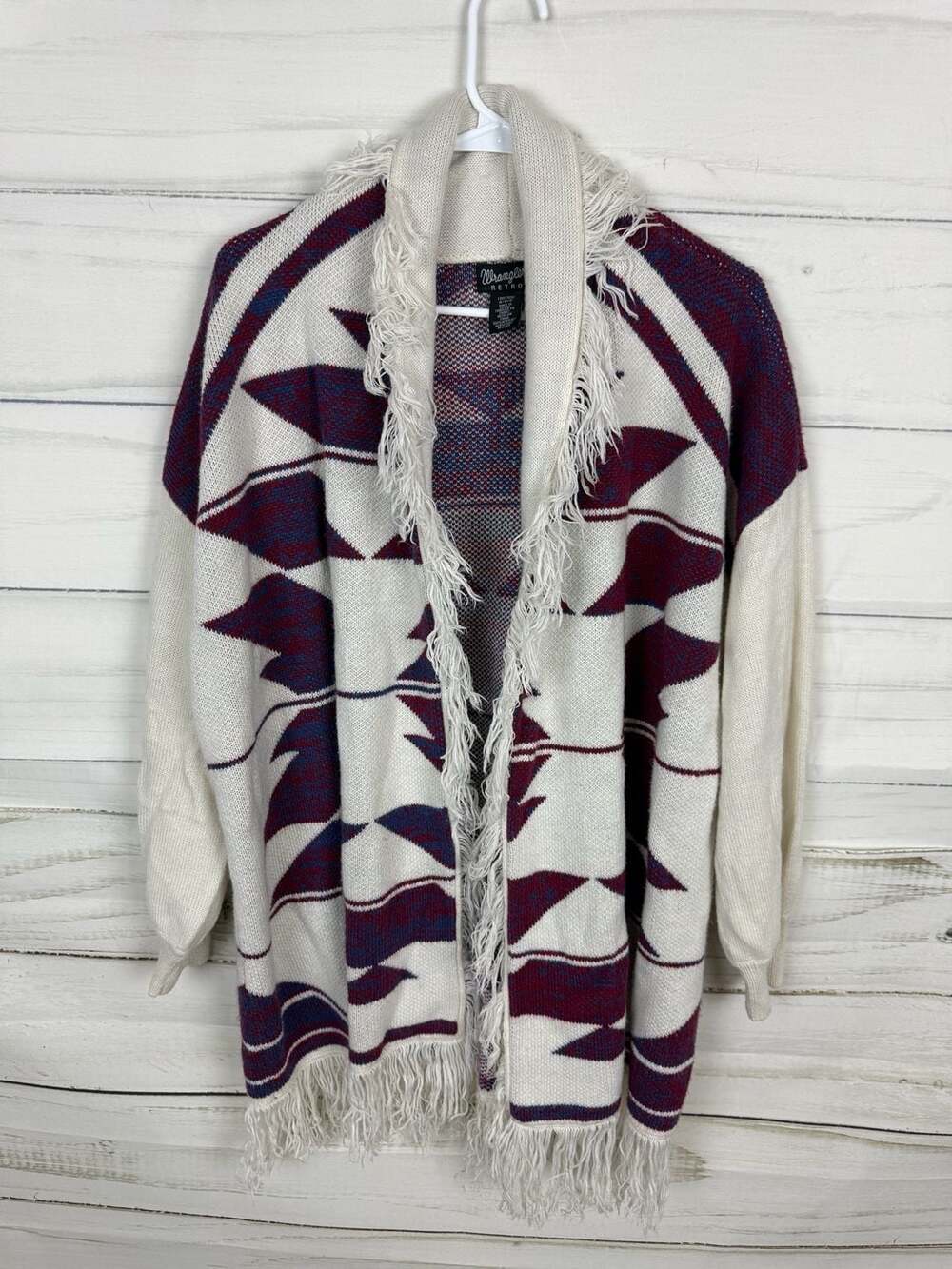 Wrangler Retro Southwestern Geometric Fringe Open Cardigan Sweater